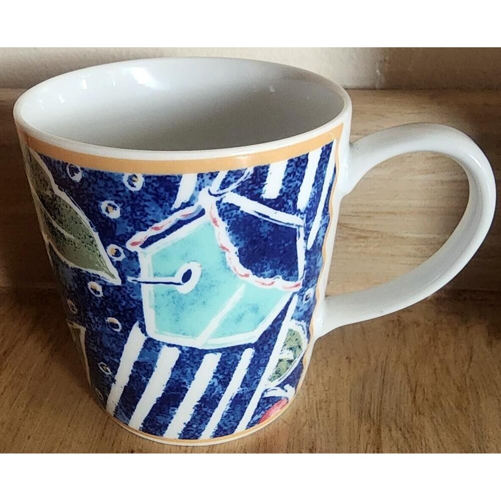 Pfaltzgraff Atmosphere Montage Ceramic Coffee Cup Mug Birdhouse Blue Strawberry